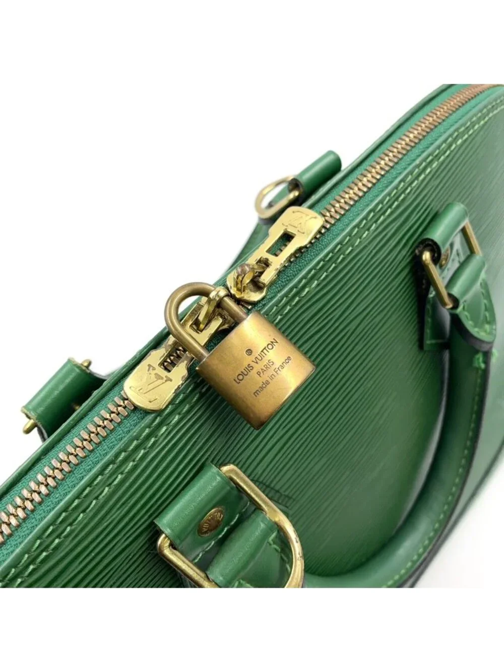 Louis Vuitton Alma Epi Borneo Green Leather Handbag Gold